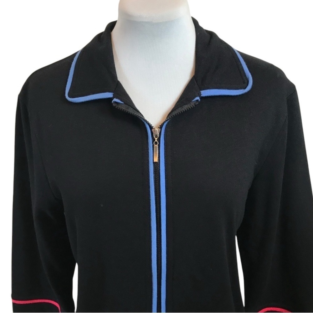 Onque Casual Vintage Black Zip Front Jacket Colored Piping Size XL - Picture 4 of 7
